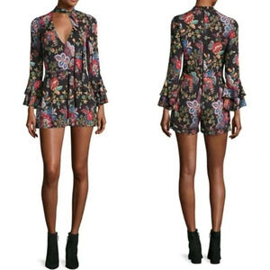 Alice + Olivia Macall Floral print romper 5416006 Size 2  V-Neck Bell-Sleeved